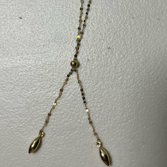 14k Solid Gold Mirror Disk Chain Lariat Necklace 18" - Picture 6 of 10